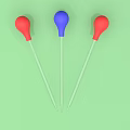 Three Red and Blue Droppers with Clear Tubes on Green Background