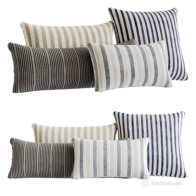 Striped Linen Decorative Pillows In Various Colors For Home Decor Accents 3d model 