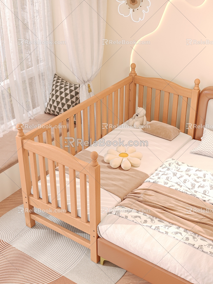 Modern Bedroom Beech Children's Bed Splice Bed 3d model