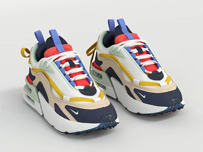 Nike Stylish Multi Colored Casual Sneakers With Air Cushion And Red Blue Laces 3d model