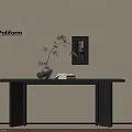 Minimalist Poliform Console Table With Bamboo Vase Picture Frame Books On Beige Wall Wooden Floor