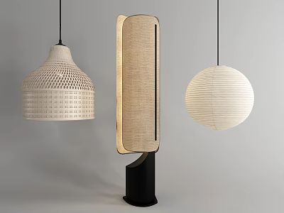 Modern Stylish Pendant Lights Design With Woven Rectangular And Round Fabric Paper Shades 3d model