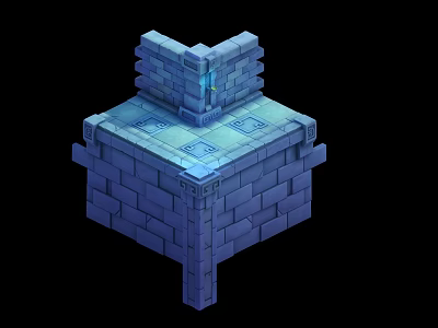 3D Rendered Blue Stone Brick Structure With Geometric Design And Textured Surface 3d model