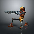 Robot Character With Mechanical Structure Holding Gun In Orange Black Sci Fi Design 3d model