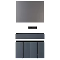 Modern Bathroom Vanity With Green Cabinets Black Countertop And Large Mirror