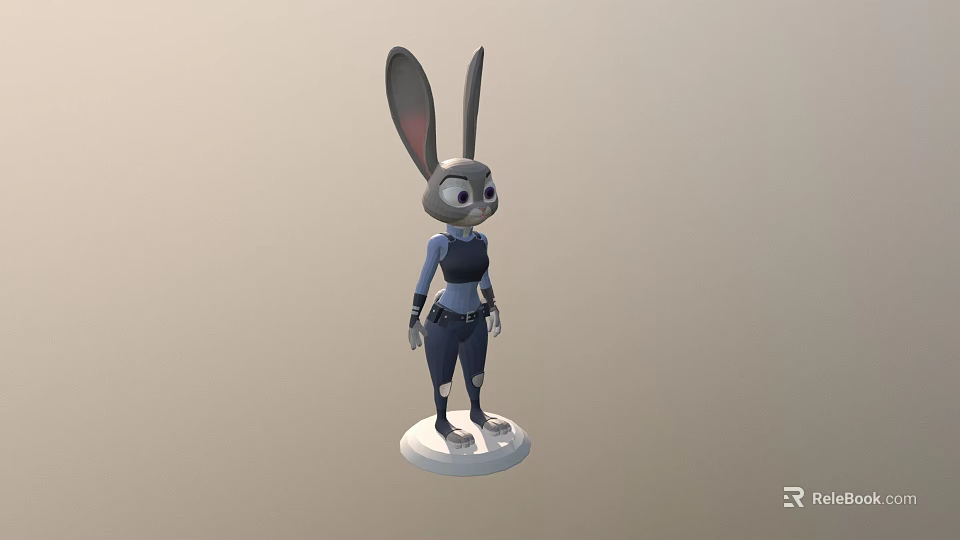 3D Rabbit Character Model With Long Ears Blue Outfit And White Base 3d model 