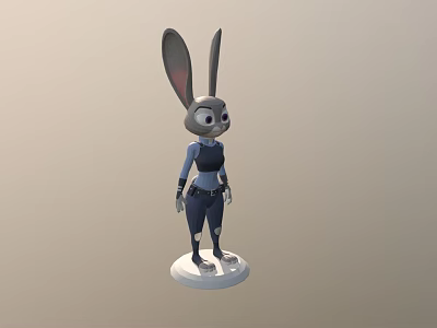 3D Rabbit Character Model With Long Ears Blue Outfit And White Base 3d model