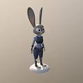 3D Rabbit Character Model With Long Ears Blue Outfit And White Base