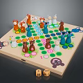 Children's Wooden Board Game with Colorful Animal Figurines Green Leaf Patterns and Wooden Dice