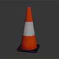 Red Traffic Cone With White Reflective Stripes And Black Base On Gray Background 3d model