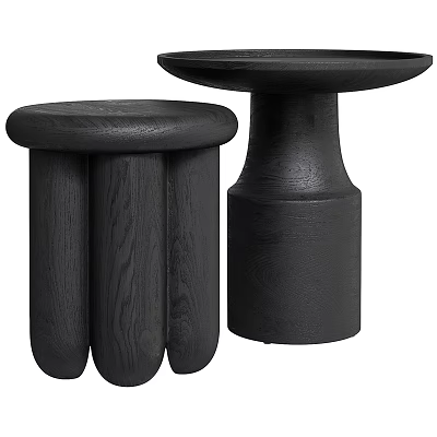 Black Wooden Minimalist Side Tables With Round Tops And Simple Design 3d model