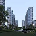 High-Rise Residential Community With Greenery Lawn Pathways And Street Lamps