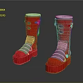 Red High Top Platform Boots With Silver Accents White Trim And Perforated Details