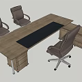Wooden Office Desk With Black Pad Three Chairs And Drawer Cabinet