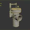 Industrial Mechanical Device Made Of Silver Metal Featuring Circular Top Multiple Holes And Control Lever