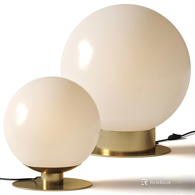 Two Modern White Spherical Shade Floor Lamps with Golden Bases 3d model 