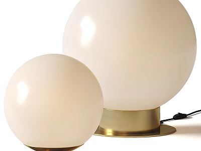 Two Modern White Spherical Shade Floor Lamps with Golden Bases 3d model