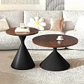 Modern Round Coffee Tables With Wooden Tabletop And Black Bases In Living Room Decor