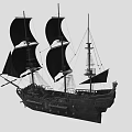 Sailing Ship With Black Sails Multiple Masts And Vintage Wooden Structure 3d model