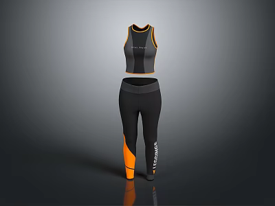 Modern Black And Orange Activewear Set Featuring Tank Top And Leggings Design 3d model
