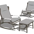 Modern Rocking Leisure Chairs With Wooden Frame White Cushions And Ottoman