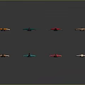 Colorful 3D Characters In Different Poses Standing On Reflective Black Floor With Gray Background