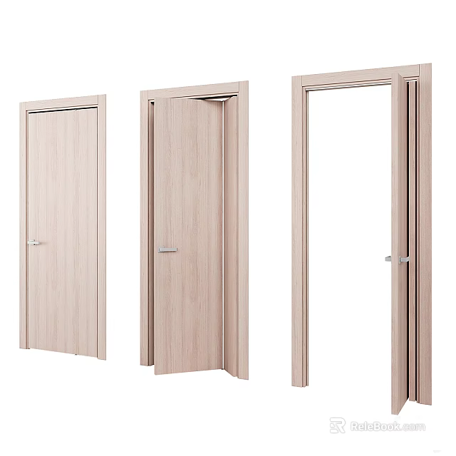 Modern Light Wood Folding Doors Design For Interior With Closed And Open States 3d model 