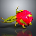 Fresh Red Dragon Fruit With Vibrant Skin And Green Leaves On Gray Background