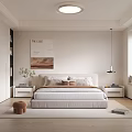 Modern Minimalist Bedroom Interior Design With Comfortable Bed Bedside Tables And Wall Art