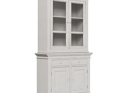 White Decorative Cabinet With Glass Doors Upper Shelves And Drawer Base Design 3d model