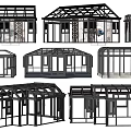Various Glass House Designs With Different Roof Structures And Frame Styles 3d model