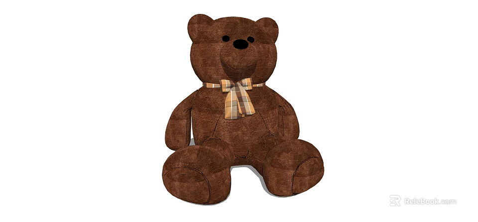 Brown Teddy Bear Stuffed Toy With Plaid Bow Decoration For Children 3d model 