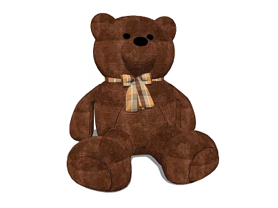 Brown Teddy Bear Stuffed Toy With Plaid Bow Decoration For Children 3d model