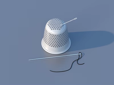 Stainless Steel Perforated Thimble With Needle And Thread For Sewing Crafts 3d model