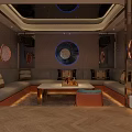 Modern KTV Lounge Interior With Comfortable Sofas Coffee Table Stylish Lighting And Large Screen TV 3d model