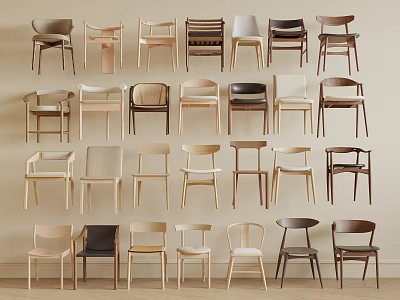 Various Designed Single Chairs With Different Wooden Styles And Backrest Shapes 3d model