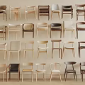 Various Designed Single Chairs With Different Wooden Styles And Backrest Shapes