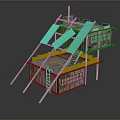 Rustic Container Building Structure With Sloped Wooden Roof And Metal Ladder