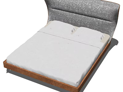 Double Bed With Gray Upholstered Headboard Wooden Frame And White Mattress 3d model