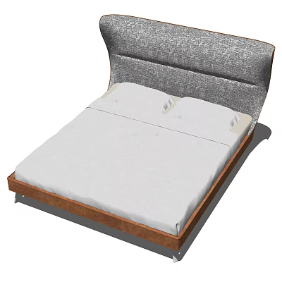Double Bed With Gray Upholstered Headboard Wooden Frame And White Mattress 3d model