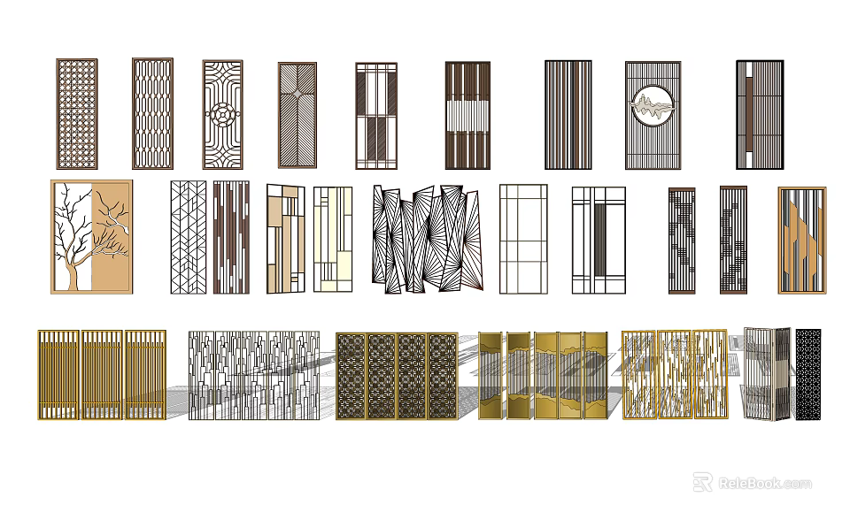 Stylish Room Divider Designs With Various Patterns And Materials For Home Decor 3d model