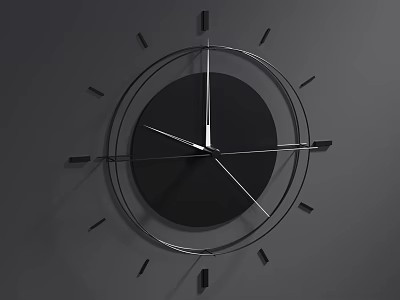 Modern Metal Frame Wall Mounted Clock With Black Dial On Gray Background 3d model
