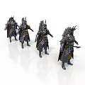 Four Fantasy Armored Characters As Creatures With Detailed Armor And Weapons