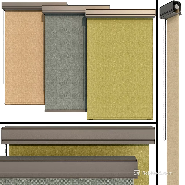 Beige Gray Olive Green Curtains With Multiple Color Panel Designs 3d model