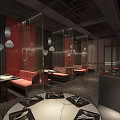 Elegant Modern Restaurant Interior Design Featuring Banquette Seats Dining Tables Pendant Lights And Decorative Screens