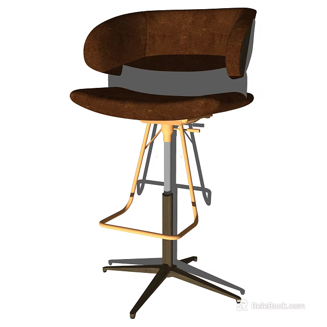 Modern Brown Bar Stool With Armrests And Adjustable Metal Base Design 3d model
