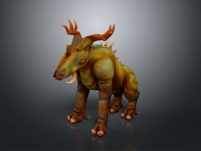 Mythical Game Movie Creature With Horns Spikes Green Yellow Skin And Fangs 3d model