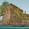 Bamboo Guesthouse Building With Natural Surroundings And Outdoor Seating Area