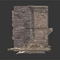 Modern Ruined Stone Wall Model With Arched Design And Scattered Debris 3d model