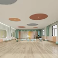 Kids Indoor Fitness Activity Space With Colorful Circular Ceiling And Square Cushions